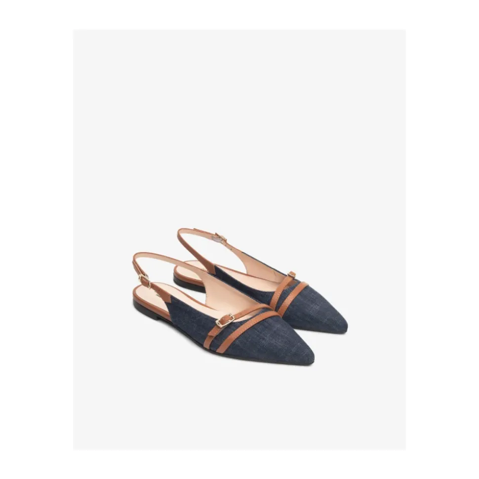 Slingback de tela vaquera con detalles de cuero