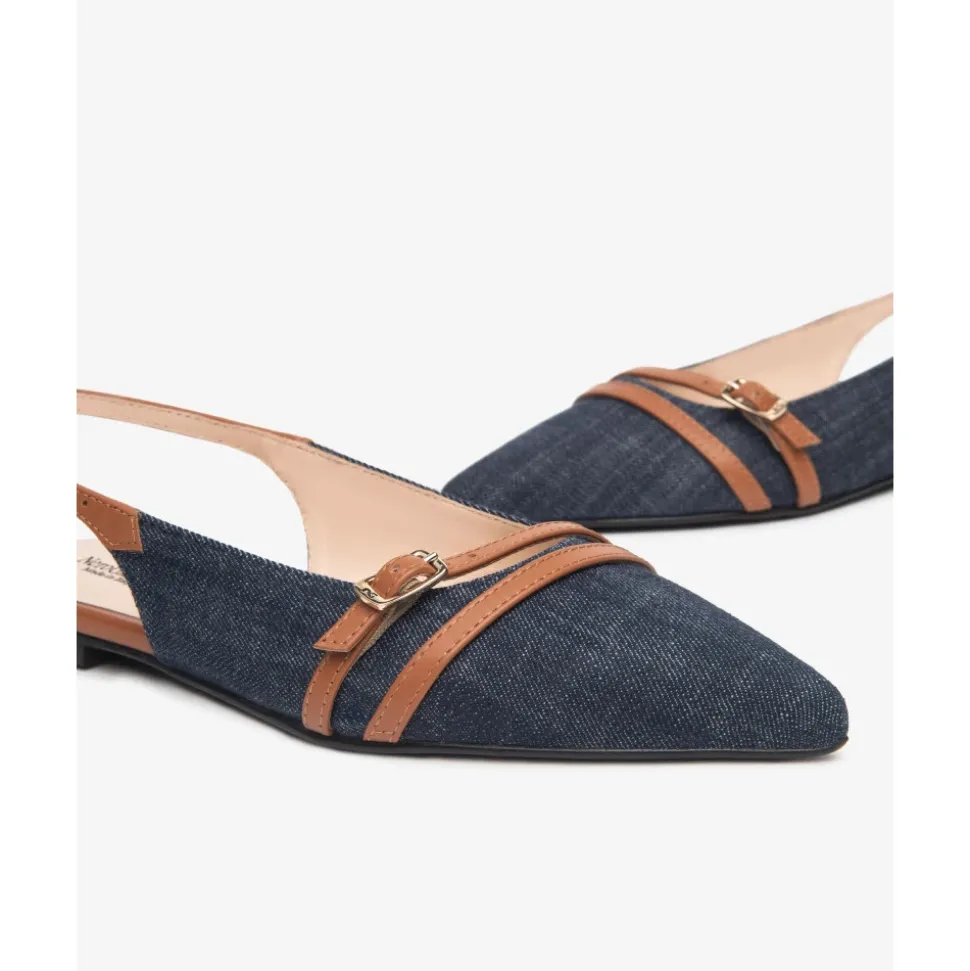 Slingback de tela vaquera con detalles de cuero