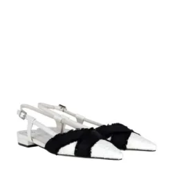 Slingback de Tweed Crema con Detalles de Cuero