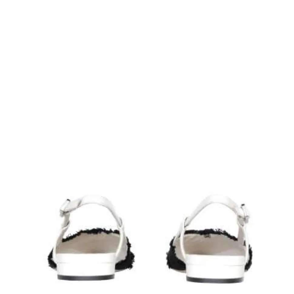 Slingback de Tweed Crema con Detalles de Cuero