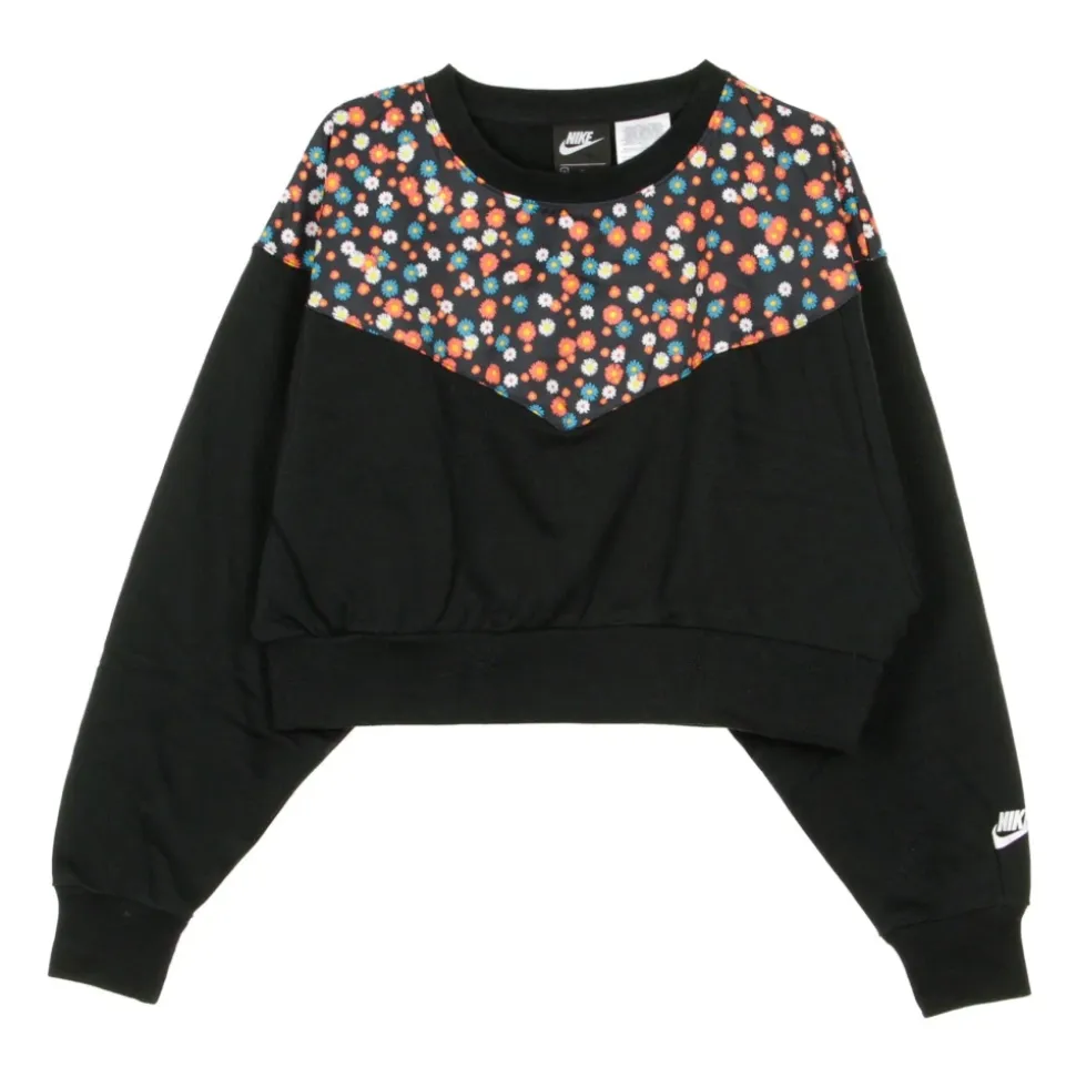 Sudadera Corta con Cuello Redondo y Estampado Floral