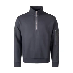 Sudadera de Forro Polar Diagonal Teñida en Prenda con Cremallera Media