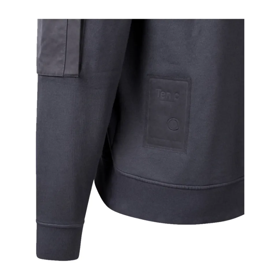 Sudadera de Forro Polar Diagonal Teñida en Prenda con Cremallera Media
