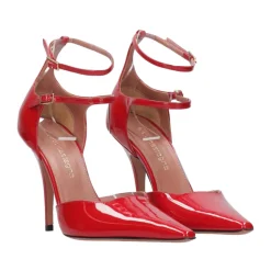 Tacones de Aguja de Cuero Rojo