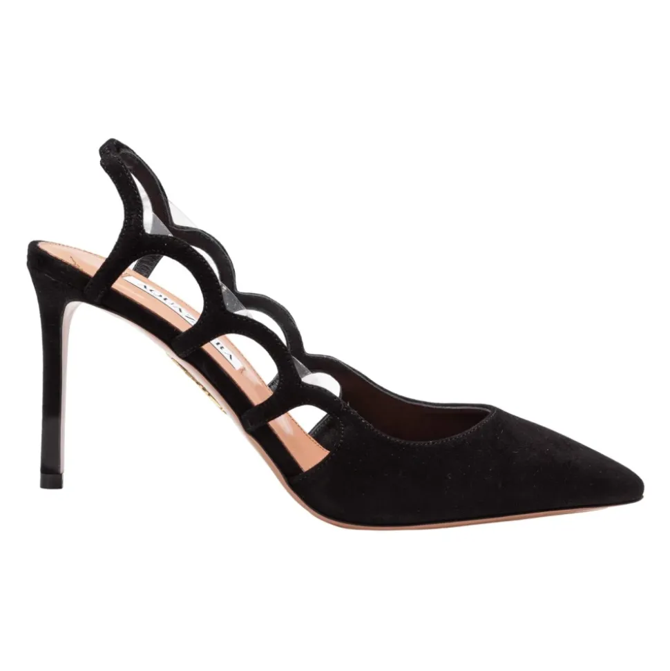 Tacones Negros de Ante con Punta