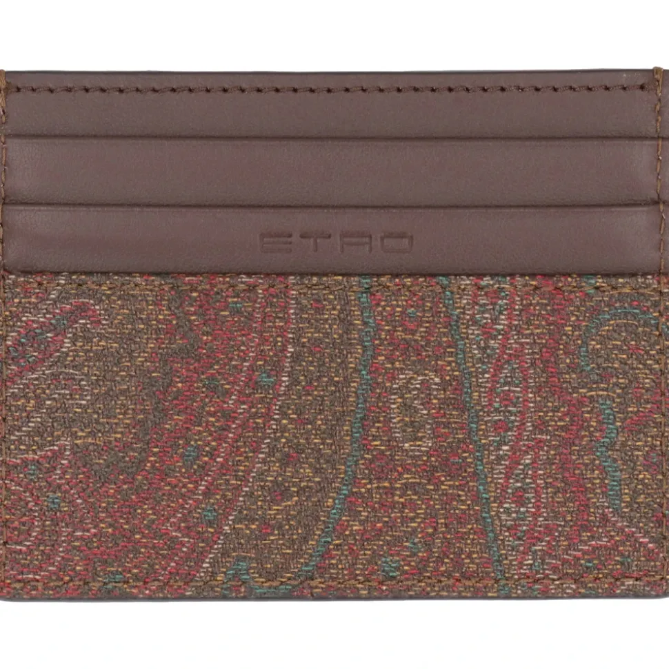 Tarjetero de Jacquard Paisley con Detalles de Cuero