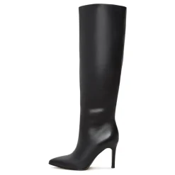 Timeless Black Leather Knee-High Boots - Sleek High Heel Footwear - Black
