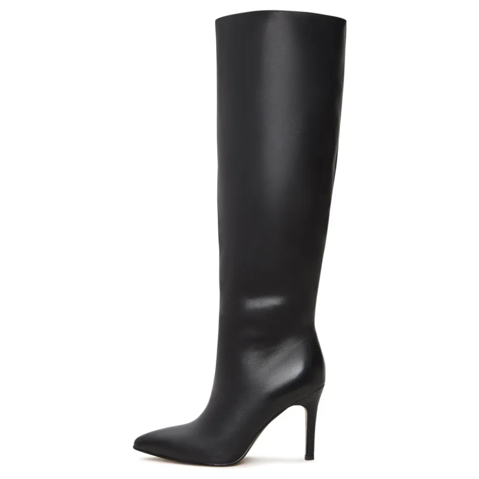 Timeless Black Leather Knee-High Boots - Sleek High Heel Footwear - Black