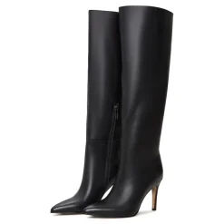 Timeless Black Leather Knee-High Boots - Sleek High Heel Footwear - Black