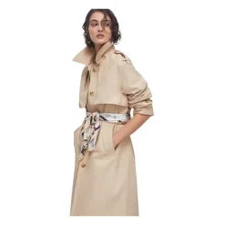 Trench largo en gabardina de algodón con foulard