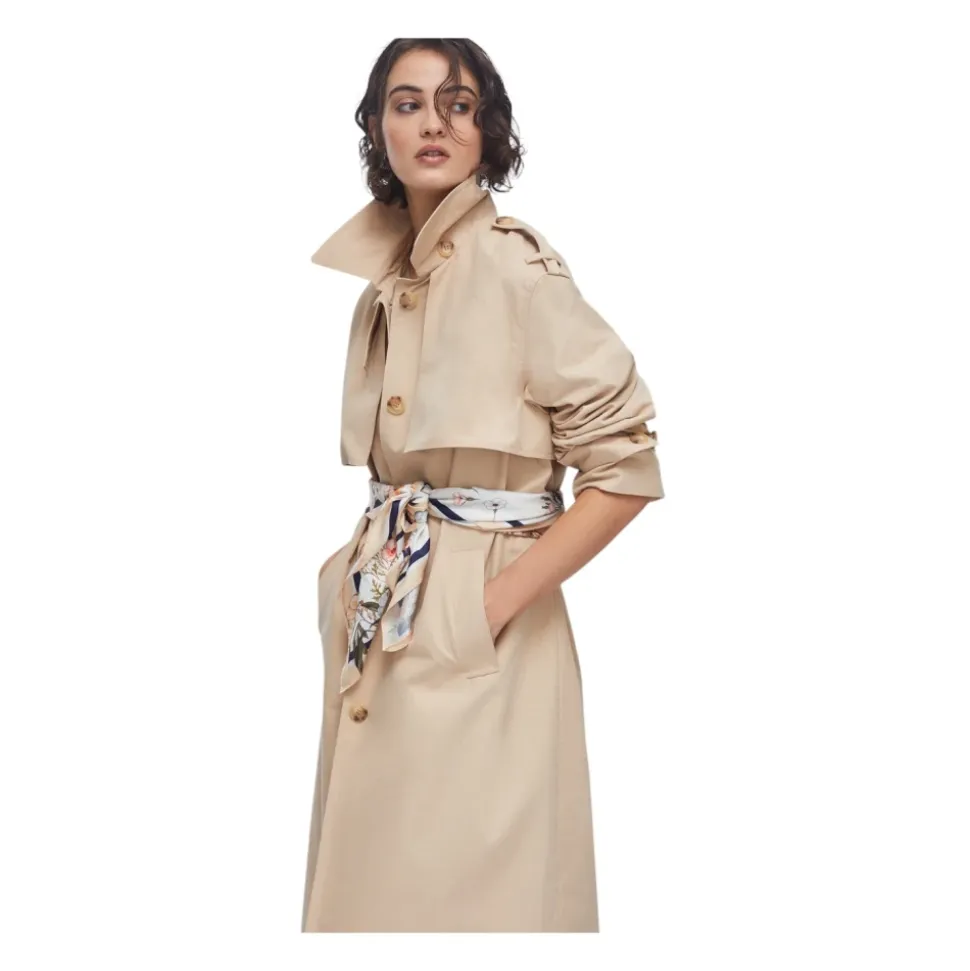 Trench largo en gabardina de algodón con foulard