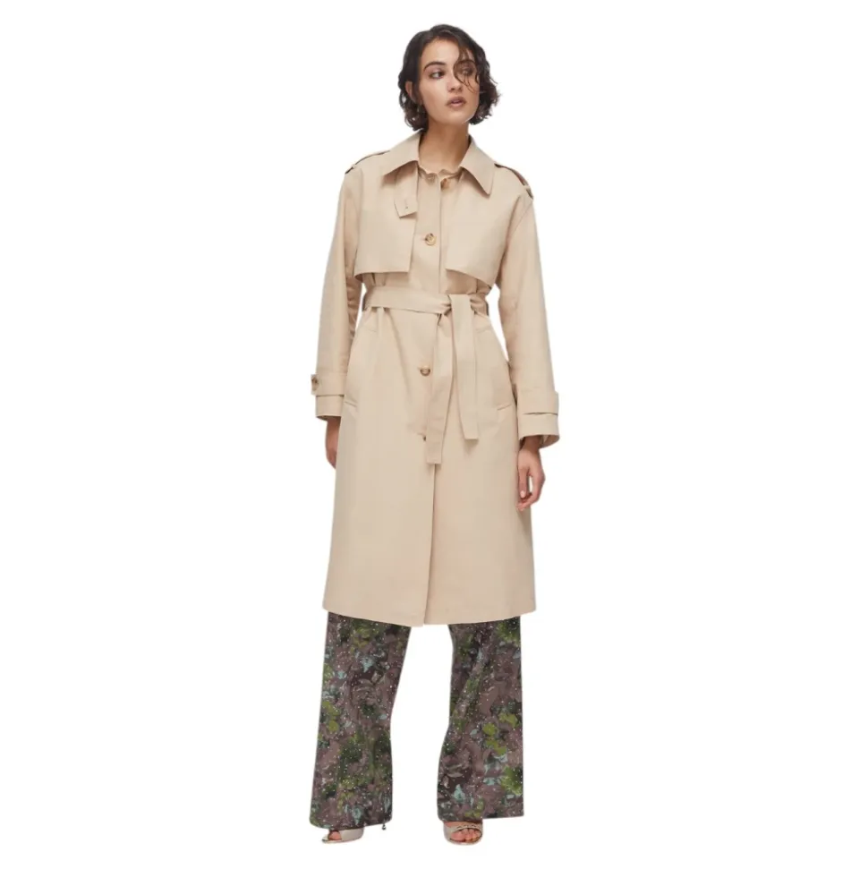 Trench largo en gabardina de algodón con foulard