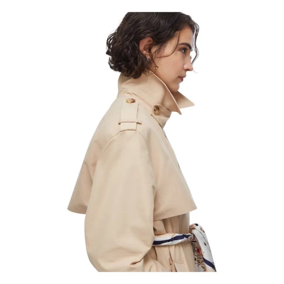 Trench largo en gabardina de algodón con foulard