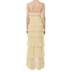 Vestido Amarillo de Georgette con Encaje y Cristales