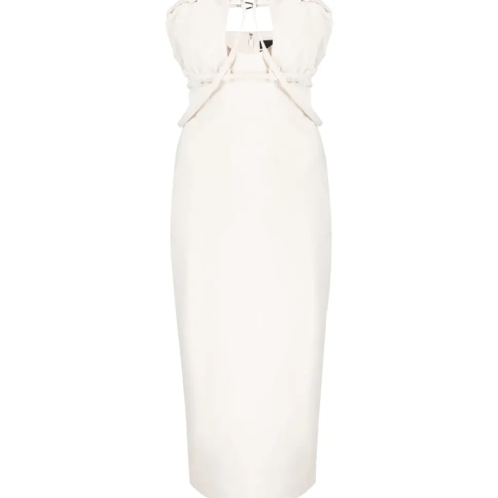 Vestido Blanco sin Tirantes con Detalles