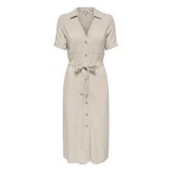 VESTIDO CAMISERO DE LINO EN MOONBEAM BEIGE