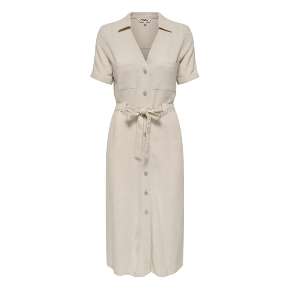 VESTIDO CAMISERO DE LINO EN MOONBEAM BEIGE