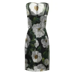 Vestido con estampado de Gardenias y cuello drapeado