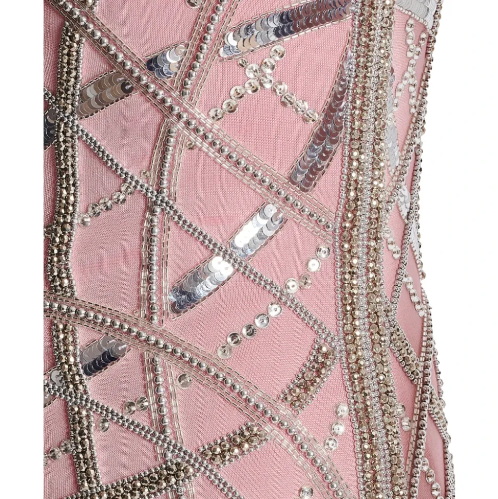 Vestido corto de jersey bordado sin mangas