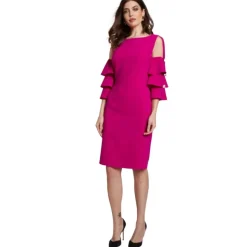 Vestido de Día Elegante con Detalles Transparentes y Mangas con Volantes - Talla 44
