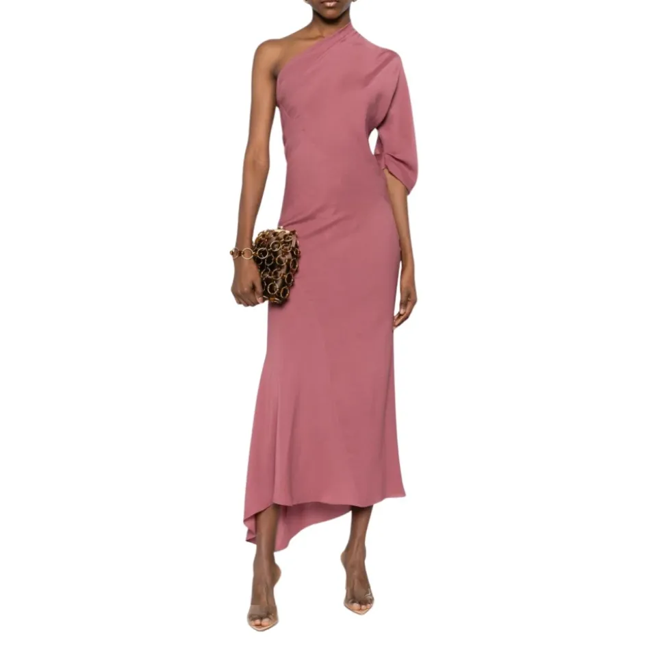Vestido Drapeado de Un Hombro