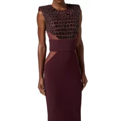 Vestido en crepé ligero y tejidos de tul con bordados efecto cocodrilo