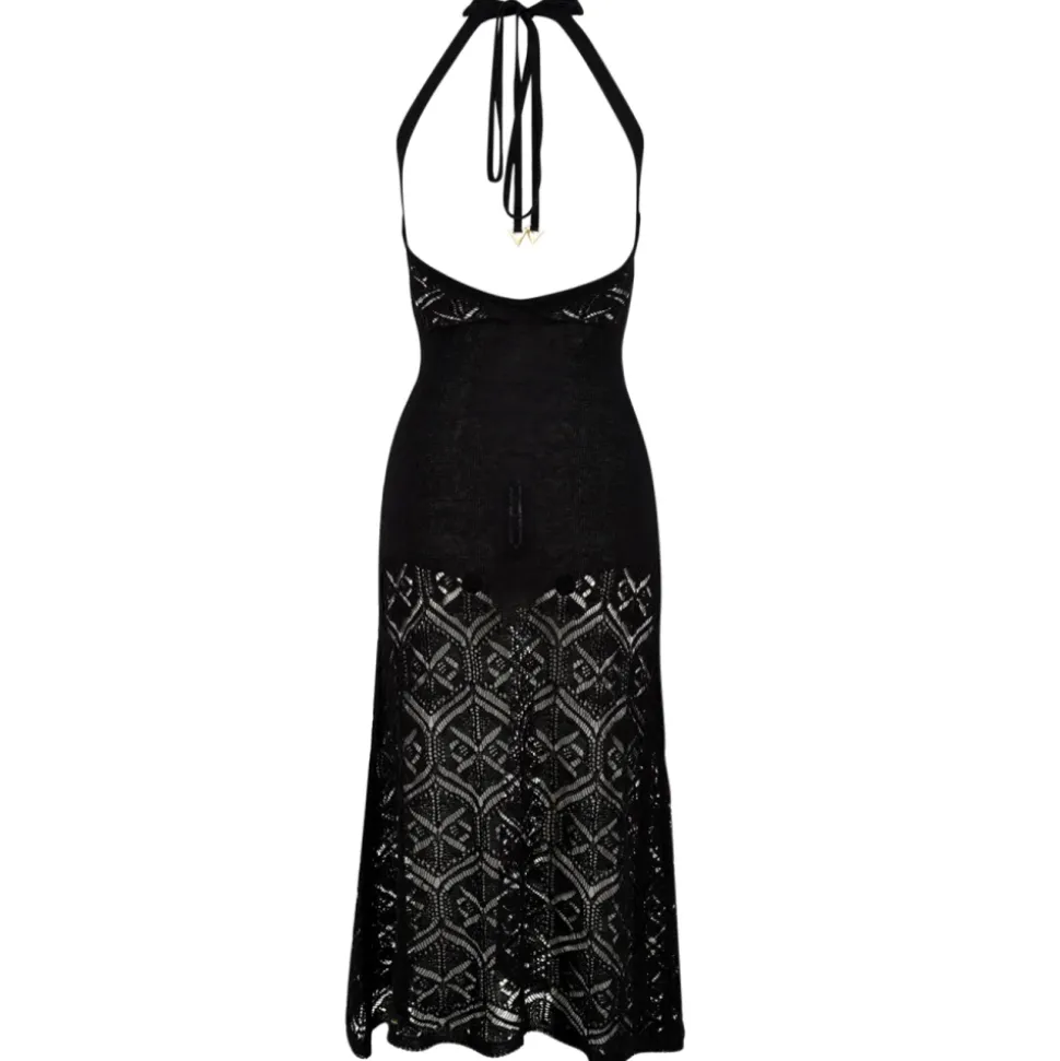 Vestido Largo de Lino con Encaje de Punto