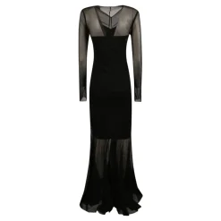 Vestido Largo de Noche con Cuello en V, Fruncido Frontal y Cola de Sirena