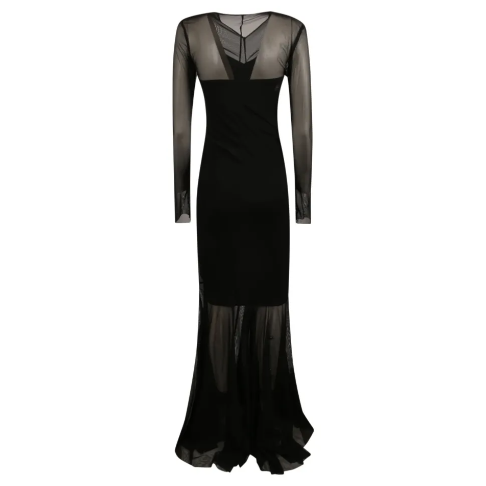 Vestido Largo de Noche con Cuello en V, Fruncido Frontal y Cola de Sirena
