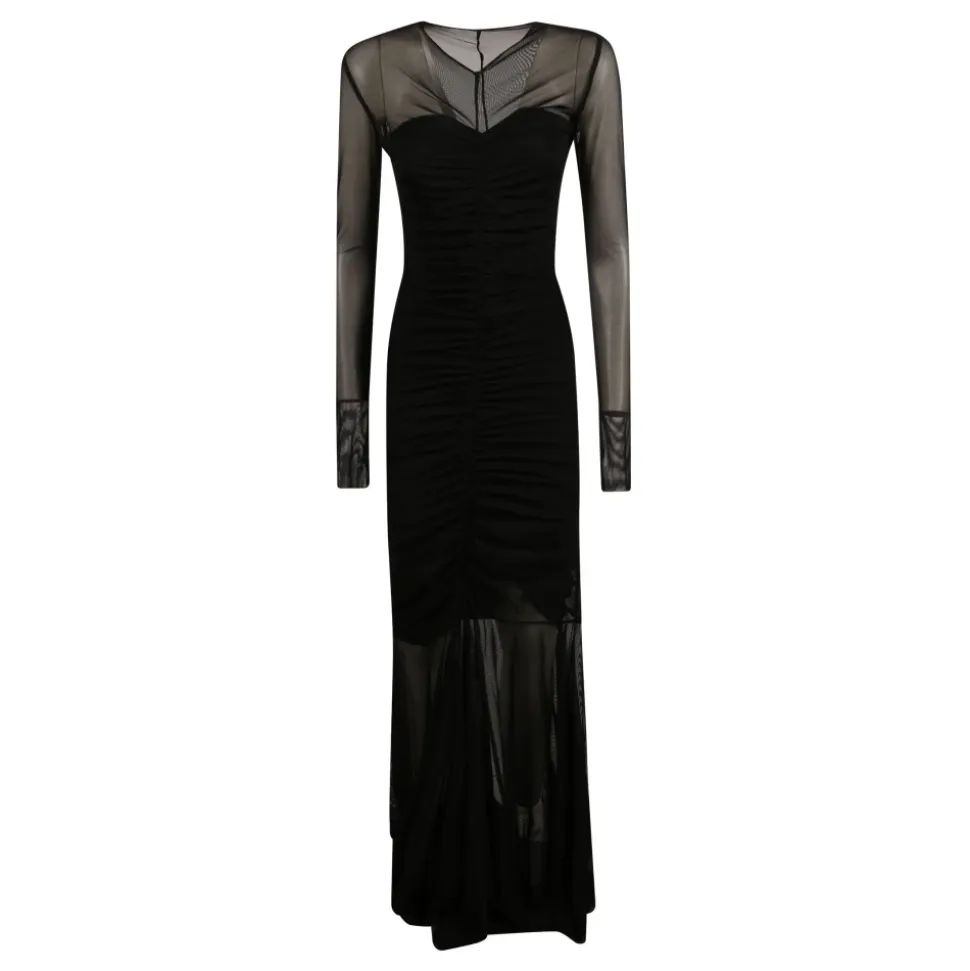 Vestido Largo de Noche con Cuello en V, Fruncido Frontal y Cola de Sirena