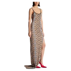 Vestido largo de punto con estampado de serpiente y tirantes