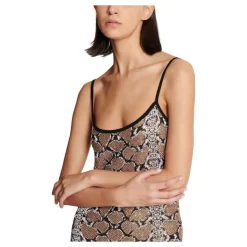 Vestido largo de punto con estampado de serpiente y tirantes