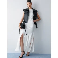 Vestido Maxi de Punto con Flecos