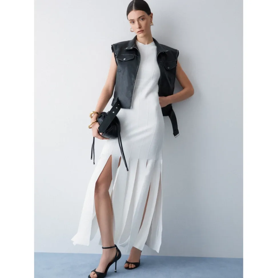 Vestido Maxi de Punto con Flecos