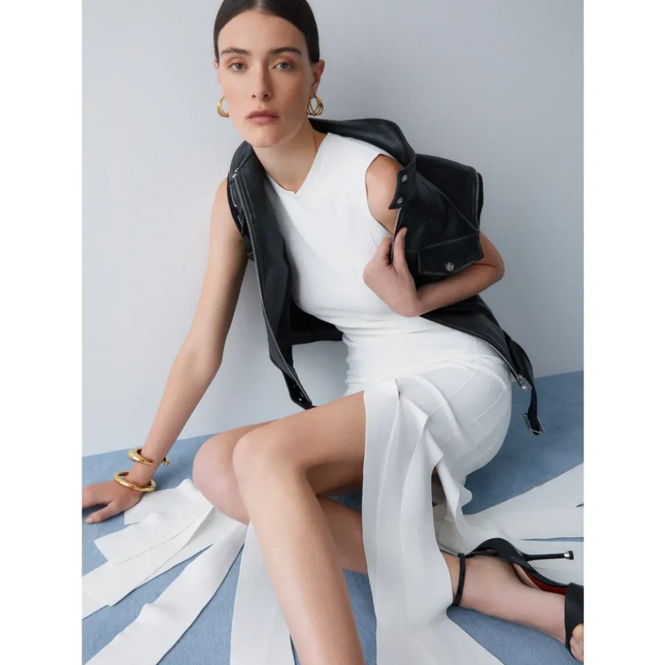 Vestido Maxi de Punto con Flecos