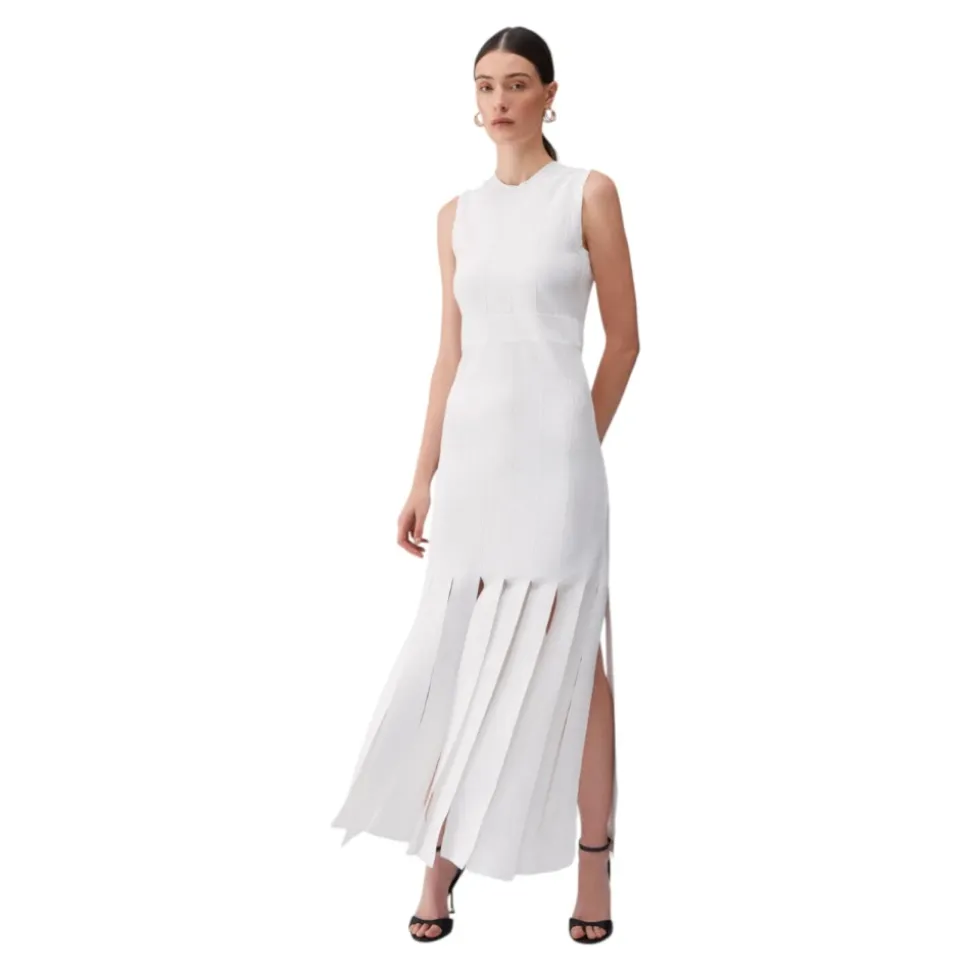 Vestido Maxi de Punto con Flecos