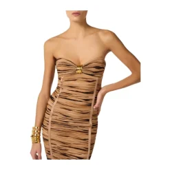 Vestido Midi con Hombros Descubiertos y Estampado de Tigre