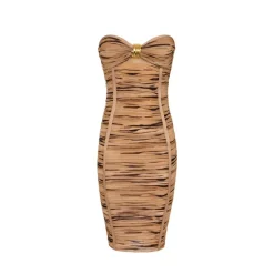 Vestido Midi con Hombros Descubiertos y Estampado de Tigre