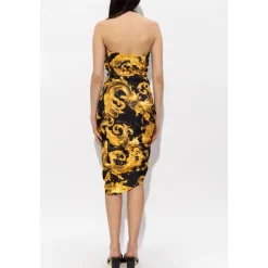 Vestido midi drapeado asimétrico con un hombro descubierto y estampado