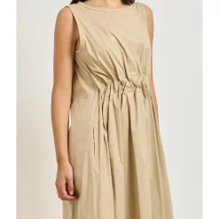 Vestido Midi en Popelina de Algodón Elástico