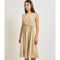 Vestido Midi en Popelina de Algodón Elástico