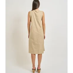 Vestido Midi en Popelina de Algodón Elástico