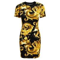 Vestido midi estampado de punto de algodón