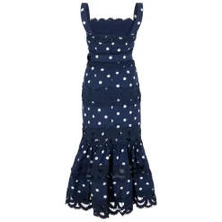 Vestido midi sin mangas de lino con lunares y cinturón