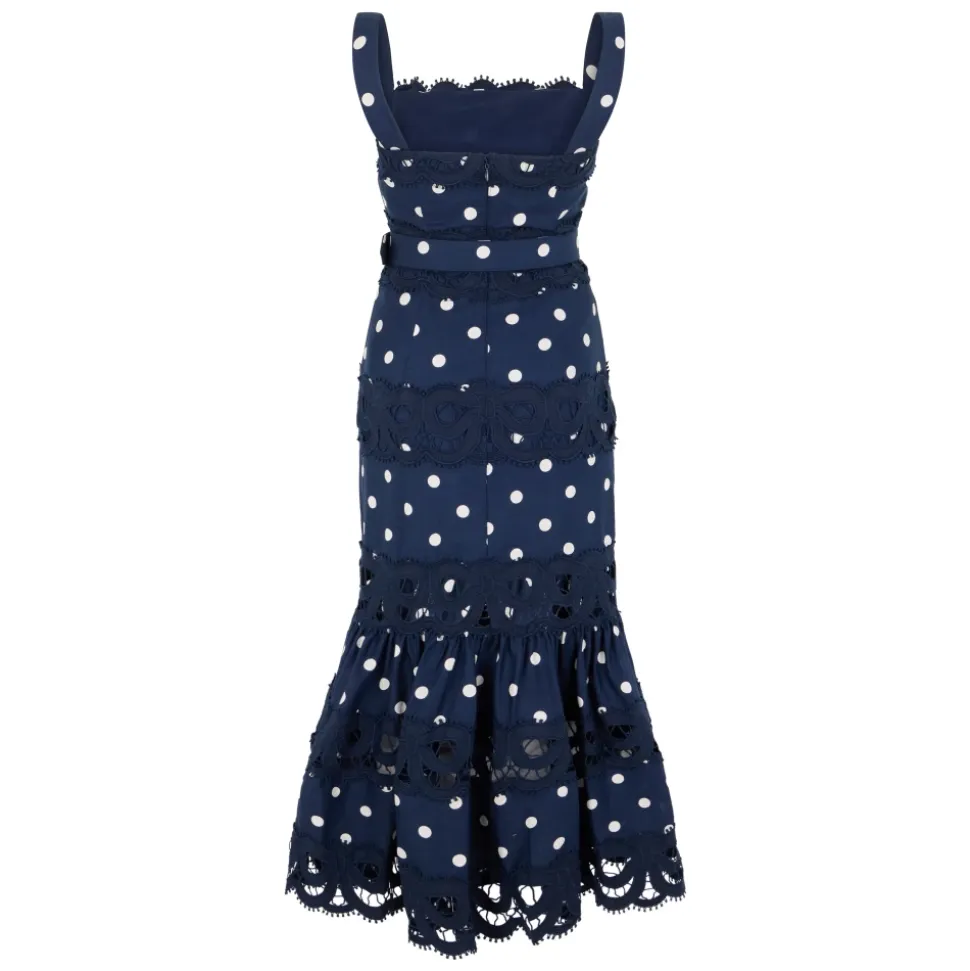 Vestido midi sin mangas de lino con lunares y cinturón