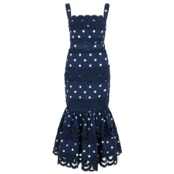 Vestido midi sin mangas de lino con lunares y cinturón