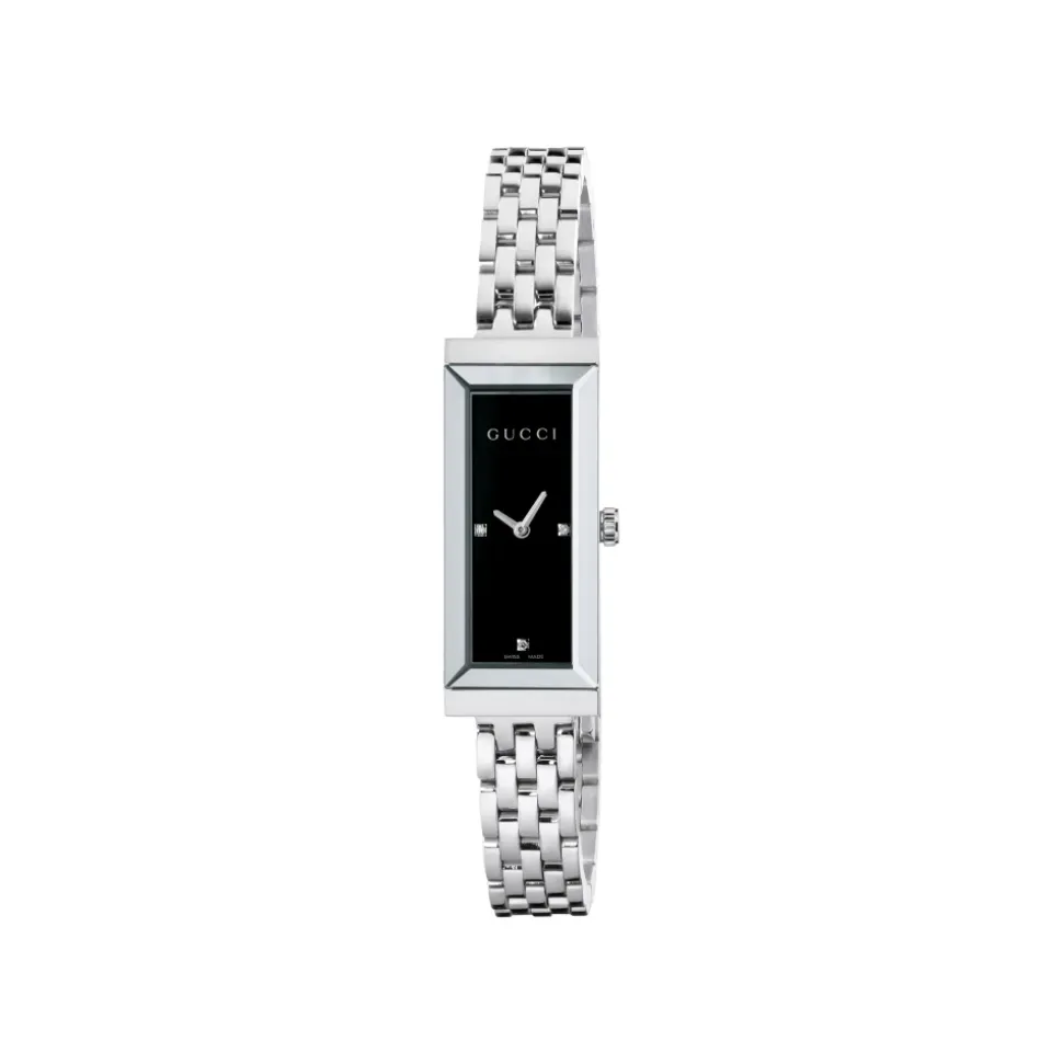 YA127504 - Caja de acero G-Frame, esfera negra con 3 diamantes, brazalete de acero