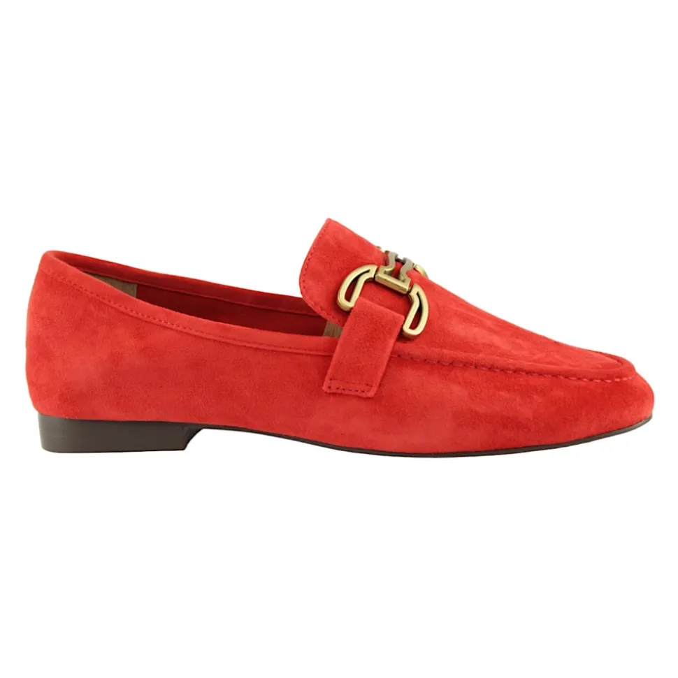 Zapato mocasín rojo de ante