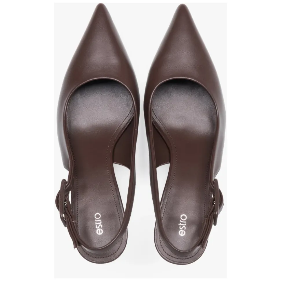 Zapatos de Salón Destalonados de Cuero con Tacón de Aguja