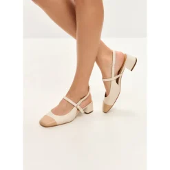 Zapatos de Salón Destalonados con Tacón Bloque Marisol - Beige Claro